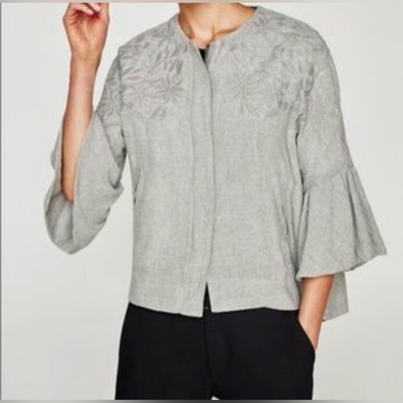 ZARA BASIC | Embroidered Wool Blend Jacket - Picture 2 of 11